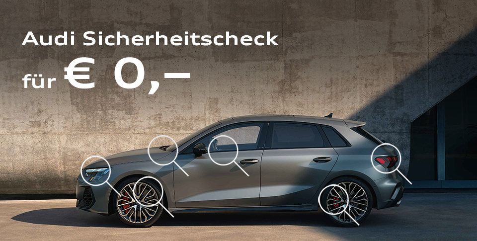 Ein Audi S3 Sportback steht vor eine Wand